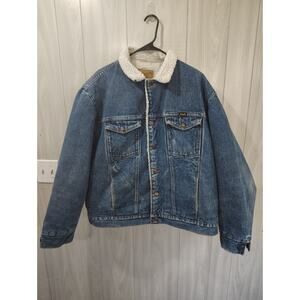 Men's Wrangler Sherpa Lined Denim Coat Trucker Shacket Button Front Farm Chore